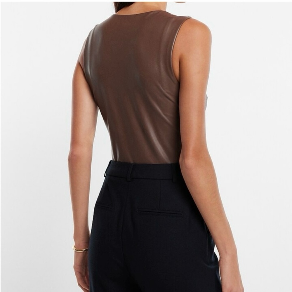 Express Body Contour Faux Leather bodysuit. - Picture 5 of 10